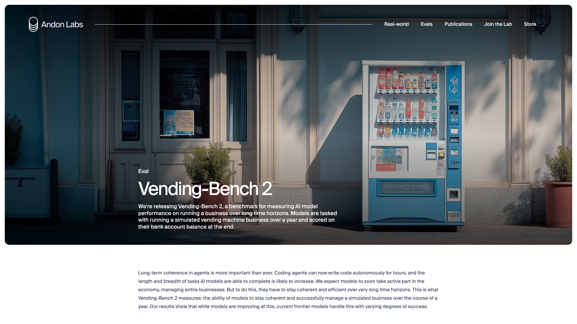 Vending-Bench 2 — a benchmark that scores a year of running a vending business